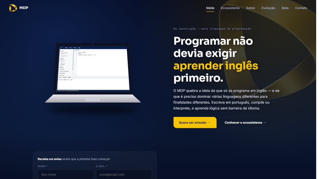 Página inicial do site da MDP feito pela PRISMA